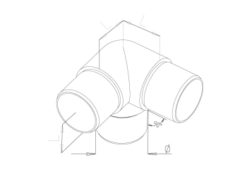 3 Way Corner Tee - Model 0700 CAD Drawing